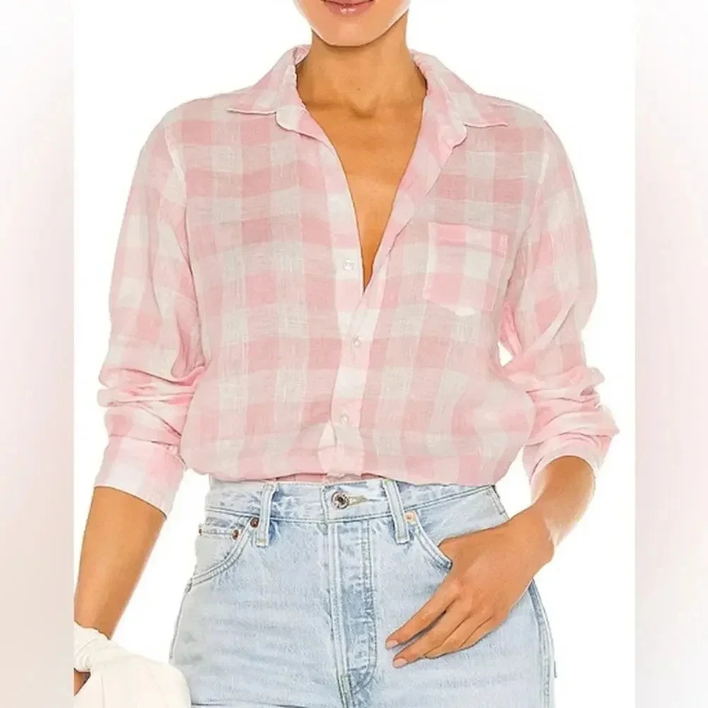Frank & Eileen Barry Woven Linen Pink X Large Check Linen Size XS